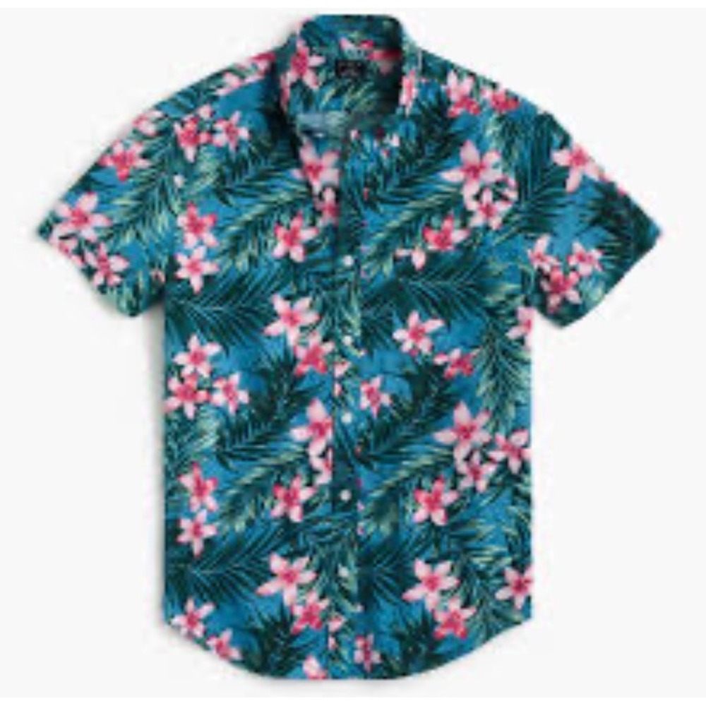 J.Crew Floral Button Down Shirt Men Large Blue Pink Tropical Aloha Beach Resort